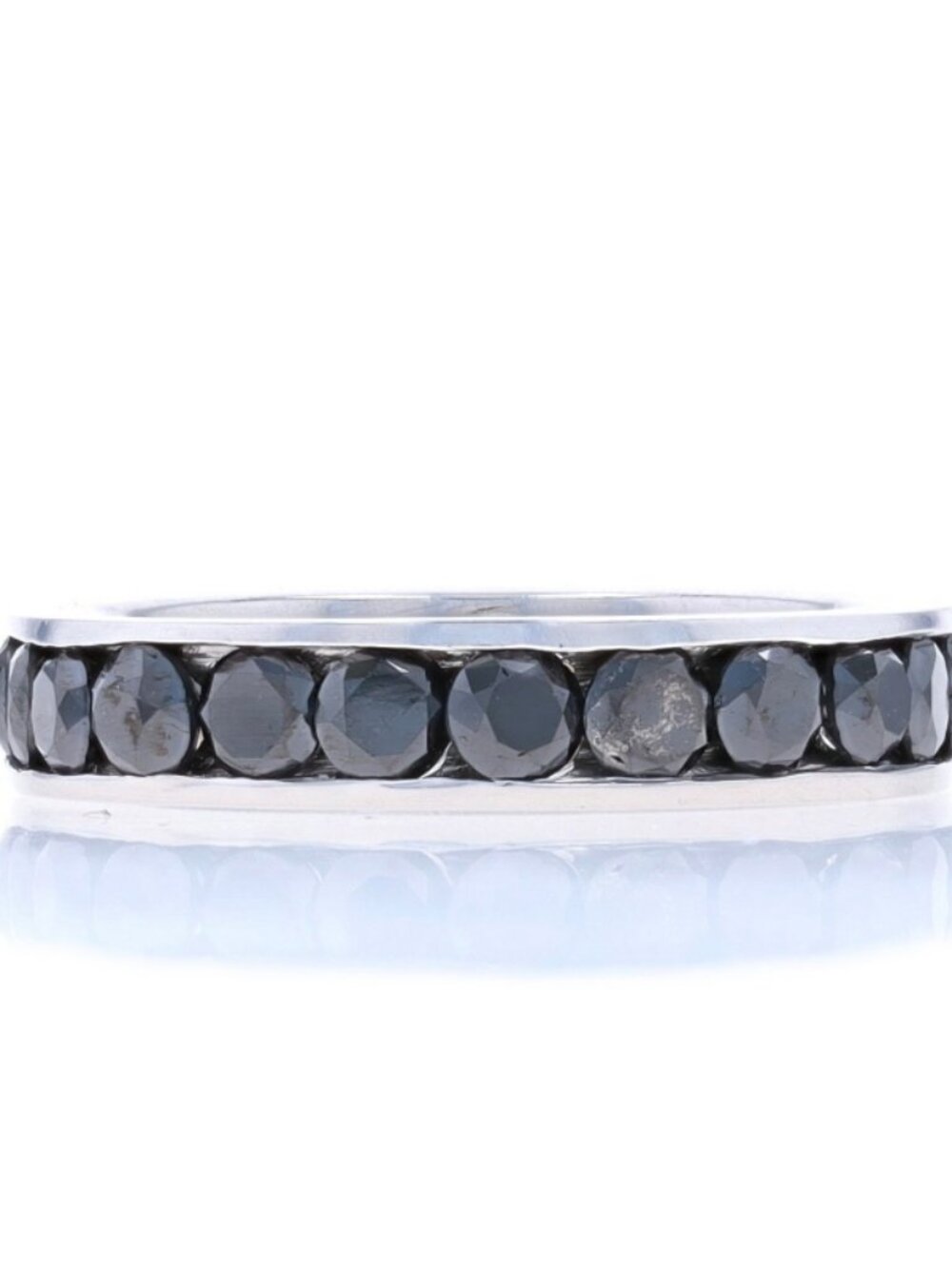 White Gold Black Diamond Eternity Wedding Band - 14k Rd 2.20ctw Sz 5 3/4 Treated